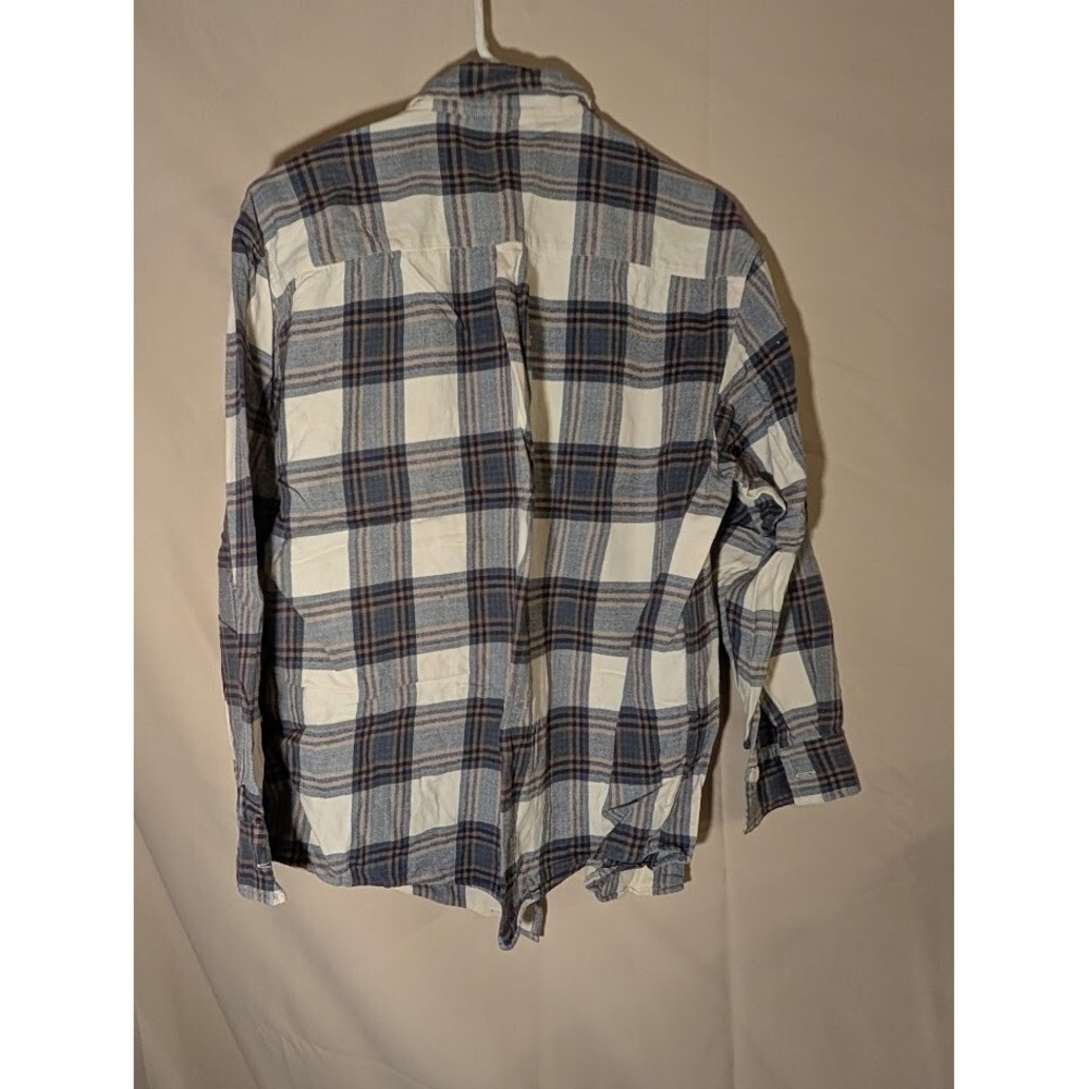Magellan Sportswear Flannel Shirt Men's L Plaid Blue Beige Cotton‎ Long Sleeve - Picture 2 of 5